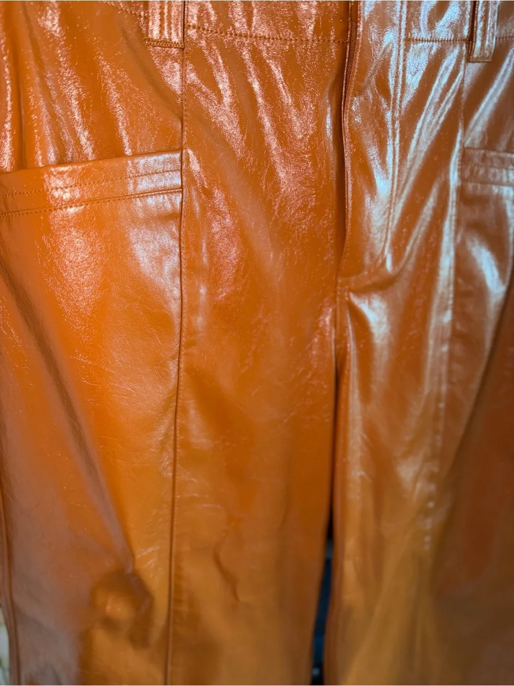 Free People Cognac Faux Leather Wide-Leg Pants